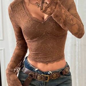 Elegant Brown Lace Top